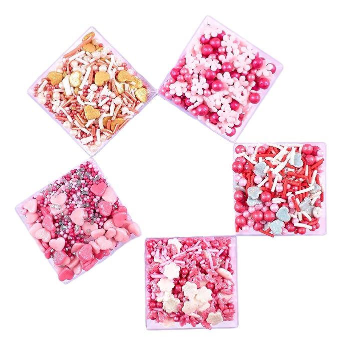 Pretty in Pink, Gold & White Pearl Sprinkles Mix – Edible Heart Sprinkles for Cakes, Cupcakes, Cookies – Spring, Birthday & Baking Decorations – Pack of 5 | Vegan, Gluten-Free, Nut-Free, Soy-Free, Dairy-Free, Palm Oil-Free- 5 Oz