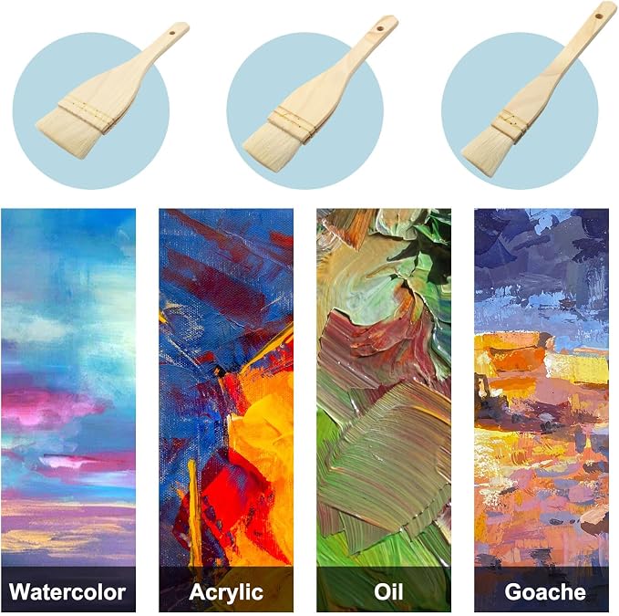 6Pcs Flat Hake Brushes, Sheep Hair Bristles, Paint Brush Set for Watercolor, Wash, Pottery Painting - Baking Pastry Brush & BBQ Grill Brush for Kitchen (1/2/3 Inch)