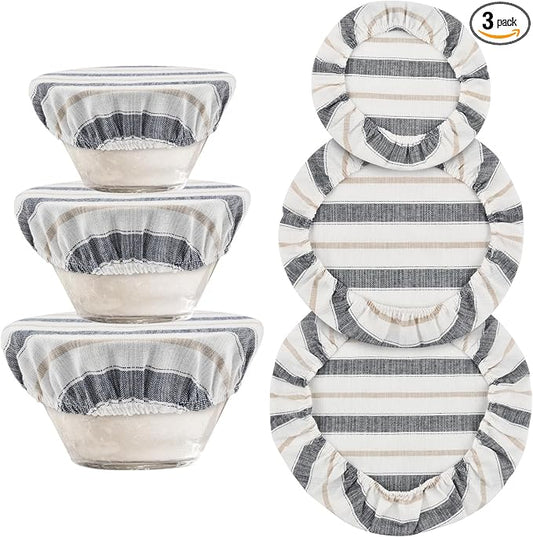 3Pcs Reusable Bowl Covers for Bread Proofing, Elastic Linen Cotton Food Cover for Sourdough Proofing Basket, Food Storage Baking Supplies for Home, Gift for Women