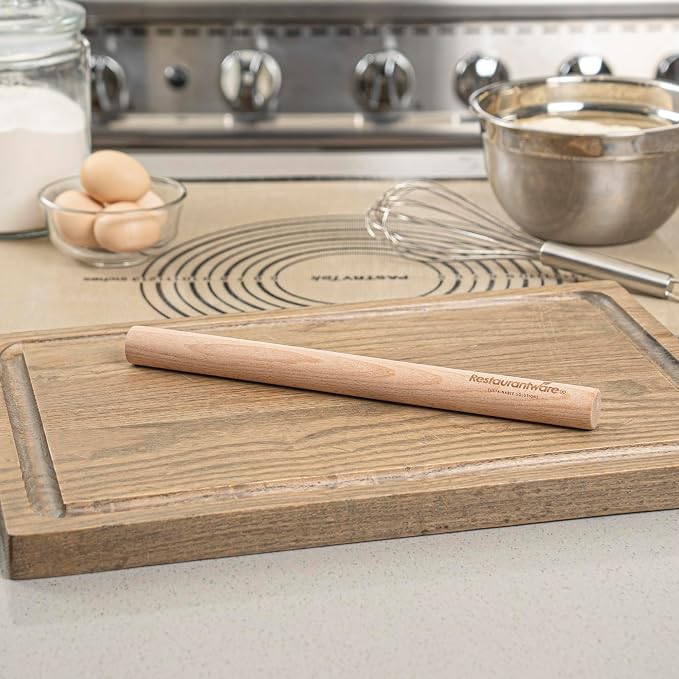 Restaurantware Wood Rolling Pin 1 Count 12 Inches Beech Wood Baking Tool, Dough Roller Handle-Less Pastry Rolling Pin Dowel Design Beige for Professional or Home Bakers