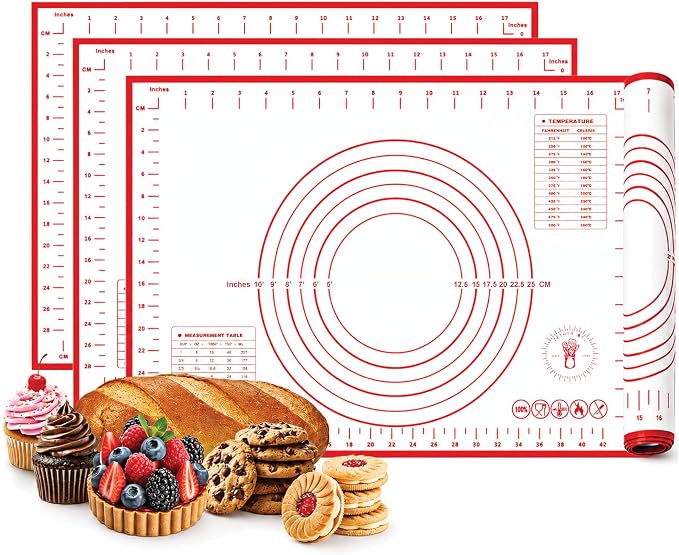 Silicone Baking Mat, Non-Stick Pastry & Dough Mat, Three Quarter Sheet Medium Size Silicone Mat, Kitchen Counter, Baking Supplies & Essentials, 19" x 13" (Pack of 3)