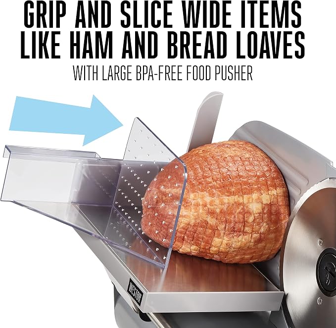 Weston Electric Meat Cutting Machine, Deli & Food Slicer, Adjustable Slice Thickness, Non-Slip Suction Feet, Removable 7.5" Stainless Steel Blade, Easy to Clean (61-0750-W)