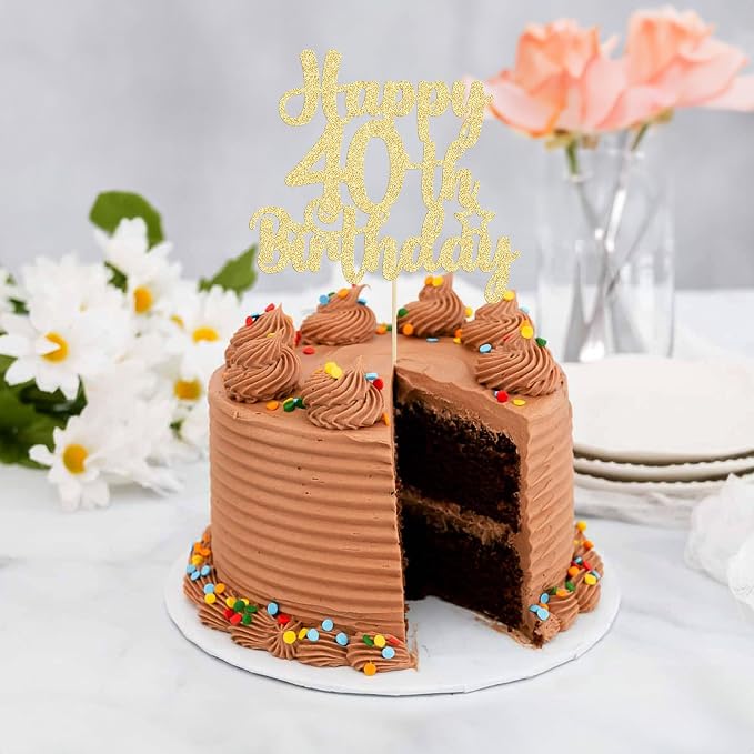 Gyufise 1Pc Happy 40th Birthday Cake Topper Glitter Cheers to 40 Years Old 40th Birthday Cake Pick for Celebrating 40th Birthday Anniversary Party Cake Decorations Supplies Gold