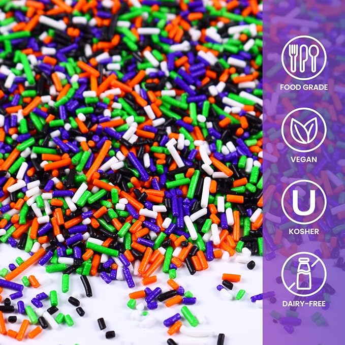 Halloween Sprinkles for Cake Decorating, Edible Halloween Jimmies Sprinkles for Cupcake Toppers Baking Cookie Ice Cream Dount Chocolate, 3.52oz