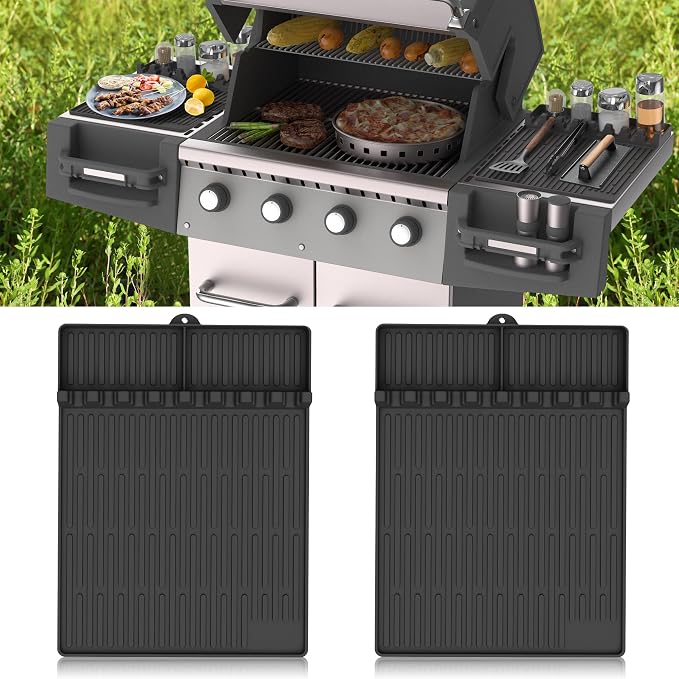Silicone Griddle Tools Mat for Blackstone - Large Silicone Spatula Mat with Drip Pad - Griddle Mats BBQ Grill Accessories - Blackstone Griddles Accessories, Gifts for Men(Black)