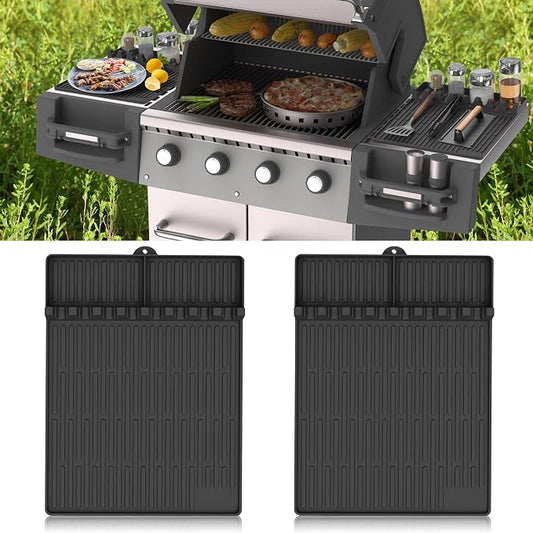 Silicone Griddle Tools Mat for Blackstone - Large Silicone Spatula Mat with Drip Pad - Griddle Mats BBQ Grill Accessories - Blackstone Griddles Accessories, Gifts for Men(Black)