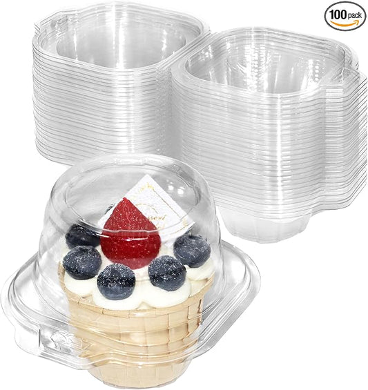 WIKDAY 100 Pack Individual Cupcake Containers, Plastic Cupcake Boxes with Lids, Stackable and Reusable, Clear Design for Cupcakes, Muffins, Donuts, Salad Storage