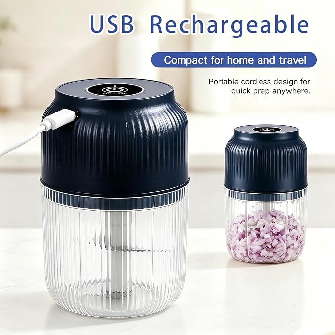 Electric Garlic Chopper, 2026 New 400ML Mini Food Processor, Cordless Garlic Mincer with 6 Stainless Steel Blades, Portable Vegetable Chopper for Onion Salad (Blue)