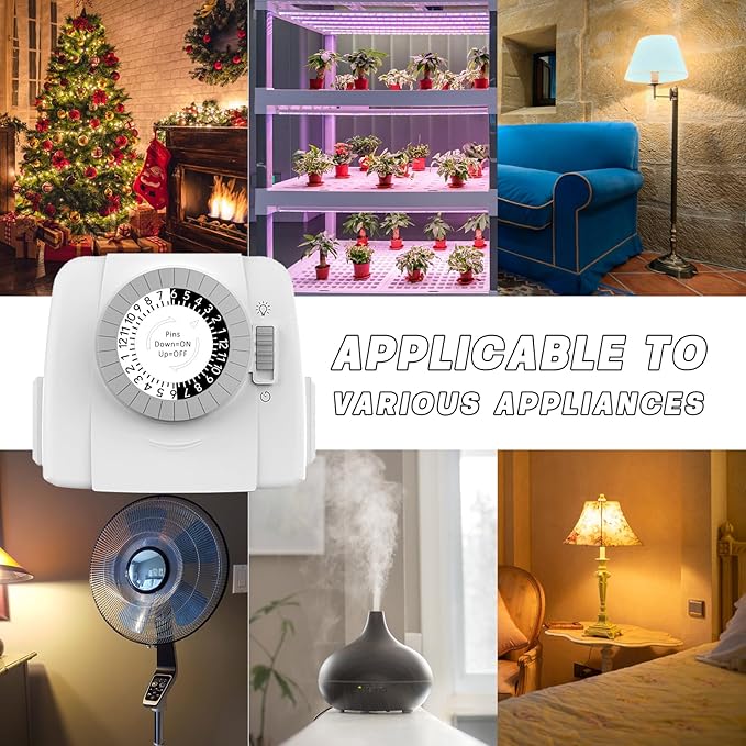 TiFFCOFiO Indoor Mechanical Outlet Timer, 3 Prong Timers for Electrical Outlets, 24-Hour Programmable Plug in Light Timer, ETL Listed (2 Outlets, 2 Packs)