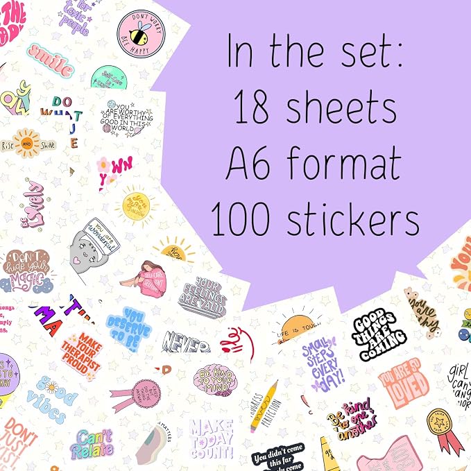 100Pcs Self Care Stickers for Water Bottle and Laptop - Self Care Party Supplies & Decorations, Waterproof Vinyl Decals, Wellness and Motivational Stickers, Gifts for Women & Men