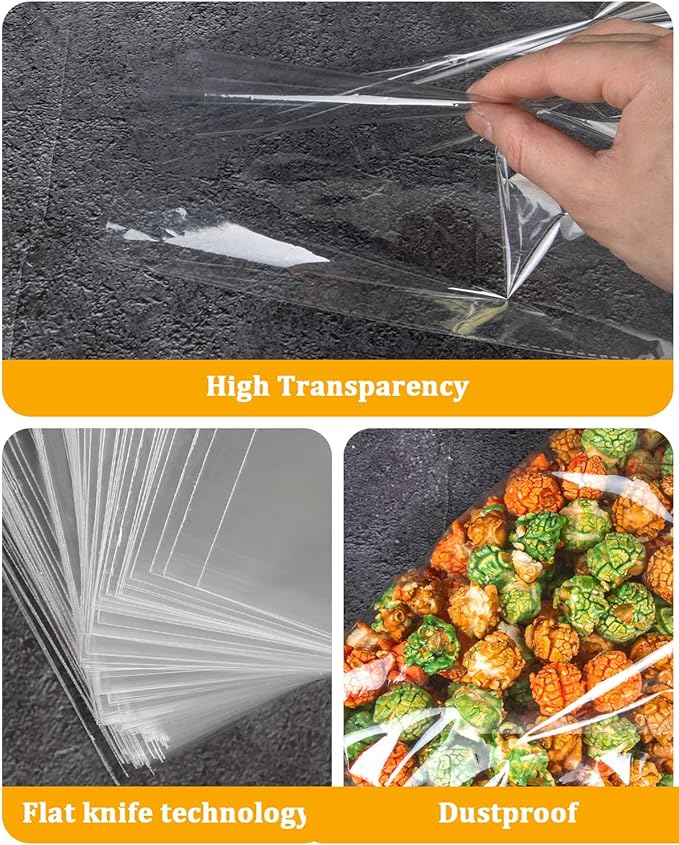 CUDICY 100pcs Cellophane Bags 10x14 Cellophane Wrap Goodie Bags Large Clear Gift Bag Party Favors Bag Clear Treat Bag with Ties Plastic Gift Wraps Packaging Wraps for Cookie Candy (No Gusset)