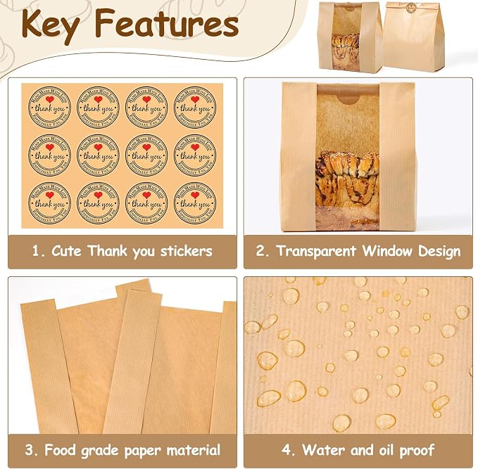 110 Pcs Bread Bags for Homemade Bread With Window Sourdough, 13.78x8.27x3.54 in, Sublaga Paper Bread Bags with 120Pcs Sealing Stickers, Packaging and Storage of Baked Goods Suitable for Bakers (110)