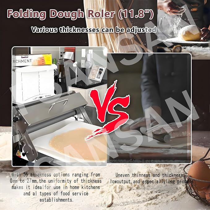 Commercial Dough Sheeter, Reversible Puff Pastry and Fondant Sheeter, Manual Sheeter, Adjustable Thickness from 0 to 25 mm, Foldable Sheeter for Bakeries and Pastries Model300
