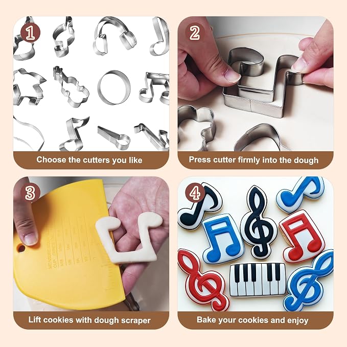 Music-Themed Cookie Cutter Set - 12Pcs Mini Cookie Cutters Variety Pack with Dough Scraper, Stainless Steel Cookie Mold for Biscuits, Fondant, Sandwiches and Pancakes