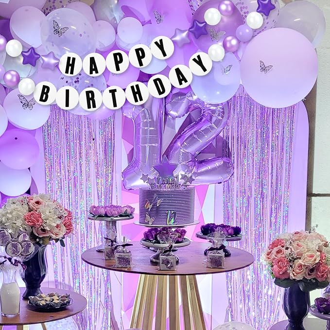 Simgoing 103 Pcs DIY Giant Friendship Bracelet Lei Kit Extra Large Beads Garland Jumbo Birthday Friendship Banner Kit Famous Singer Customizable Party Decor for Classroom(Purple White)
