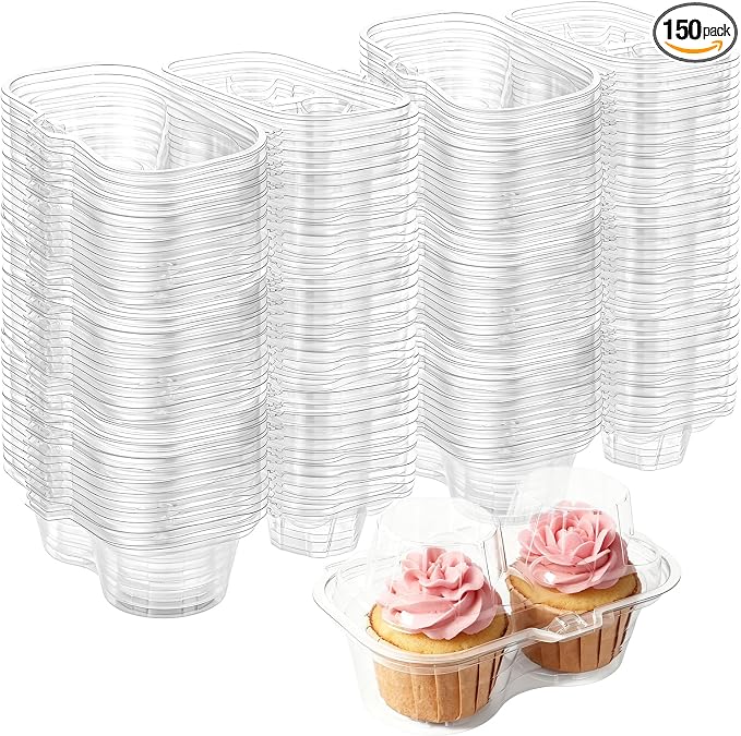 150PCS Cupcake Containers 2 Count | 2 Pack Cupcake Containers with Clear PET Hinged Lid, Double Dessert Holder Boxes for Muffins, Bakery, Parties and Sweet Gifts