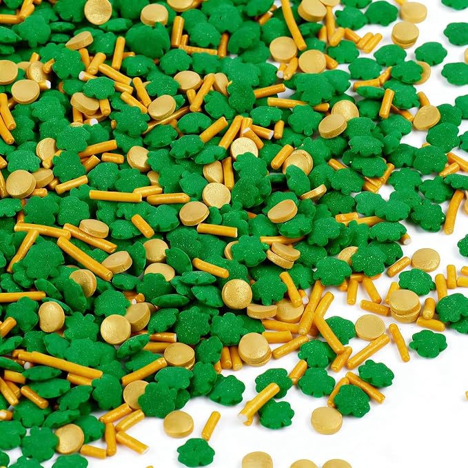 St Patricks Day Sprinkles, 4.3oz Edible Green Shamrock Sprinkles Mix Jimmies Confetti for Baking Cupcakes Cookies Dessert