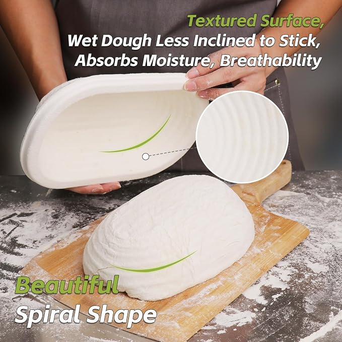 2x 11inch Oval Pulp Bread Proofing Basket Sourdough Banneton Brotform with Linen Liner Cloth Cover Baking Supply For Professional and Homemade Artisan Bread