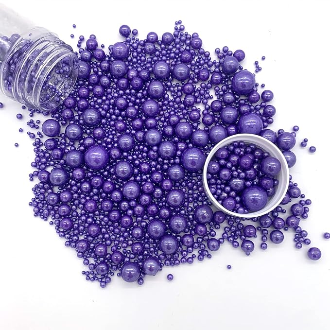 Weraru Edible Purple Pearl Sugar Sprinkles Candy Mixing Size Baking Edible Cake Decorations Cupcake Toppers Cookie Decorating Celebrations Wedding Shower Party Chirstmas Supplies 130g/ 4.58oz