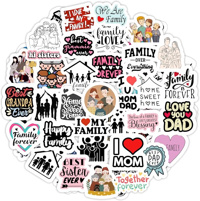 BulbaCraft Family Stickers for Water Bottle and Laptop - Family Party Supplies & Decorations, Waterproof Vinyl Decals, Home and Love Stickers, Gifts for Women & Men