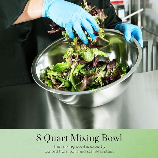 OCS Parts 4-Pack 8 Quart Mixing Bowls | 13.25-Inch Stainless Steel Bowls | Professional Grade Flat Base Mixing Bowls for Home and Commercial Kitchens