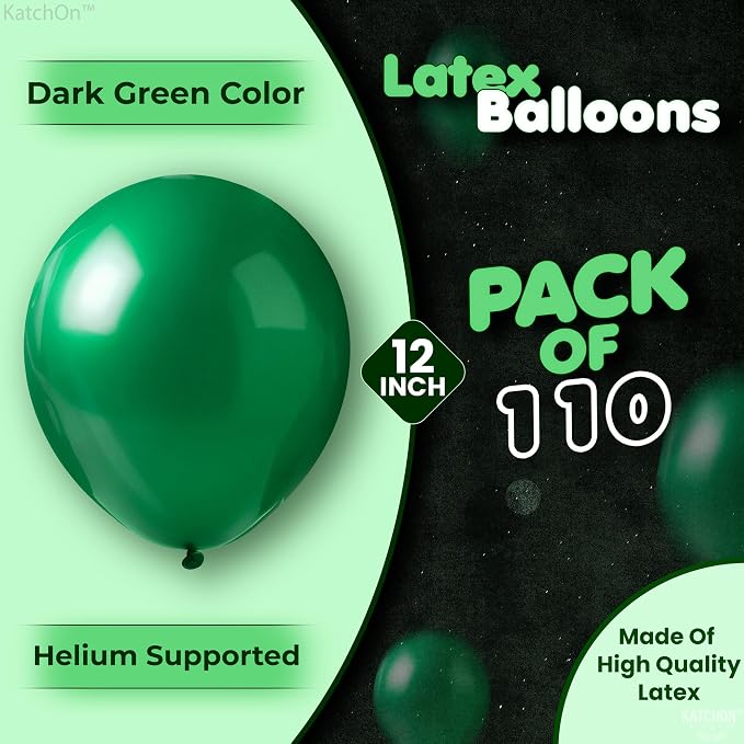 KatchOn, Dark Green Balloons - 12 Inch, Pack of 110 | Emerald Green for St Patricks Day Decorations, Birthday Decorations | St Patricks Day Balloons for Ramadan Decoration for Home | Eid Decorations