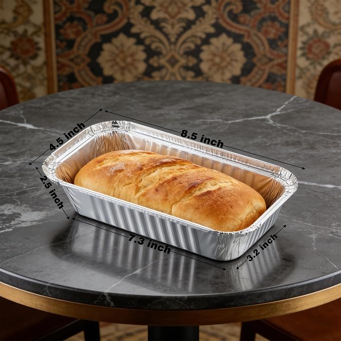 100 Pack 2 Lb Aluminum Loaf Baking Pans, 8.5” x 4.5” x 2.5” Heavy Duty Disposable Loaf Pans,Foil Bread Pans for Baking Holiday Treats Food Storage and Takeout