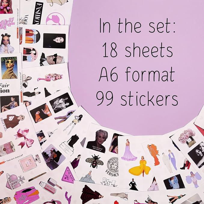 BulbaCraft 100Pcs Fashion Stickers for Water Bottles & Laptops - Glam, Aethetic Stickers for Scrapbooking - Fashion Party Decorations - Fashionista Gifts for Women, Gifts for Women & Men