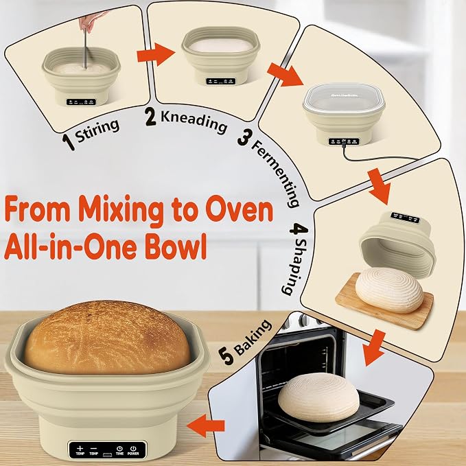 Upgraded Electric Heated Silicone Dough Proofing Box with Reliable Timer & Precise Temp Control - Fast Fermentation Collapsible Proofer Bowl (2L, Square)