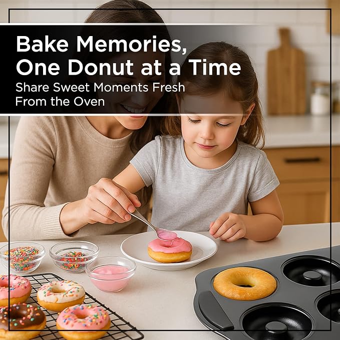 Wrenbury Donut Pan for Baking 6 Cup Set of 2 - Doughnut Mold Baking Tray | Large Carbon Steel Bagel Molds - 3.5” Cup - Easy Clean