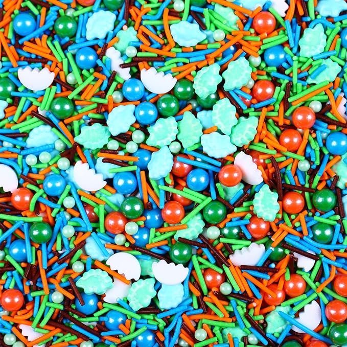 3oz Dinosaur Sprinkles for Cupcakes Decorating, Blue and Green Sprinkles for Baking, Edible Dino Sprinkles for Kids Birthday Party, Sprinkle for Cupcake Toppers