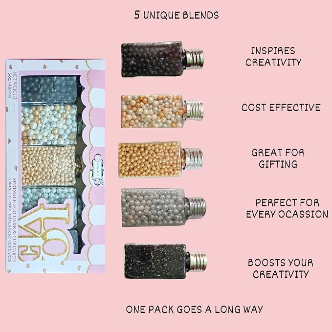 Confect Prom Night Disco Ball Sprinkle Mix – 5-Pack Assorted Edible Sprinkles with Black, Gold, Silver & White Dragees + Black Sparkling Sugar – Cake, Cupcake & Cookie Decorations – Vegan, Gluten-Free, Nut-Free, Soy-Free, Dairy-Free, Palm Oil-Free, Dye...