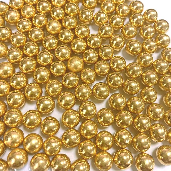 PhilaeEC Gold Pearls 10mm Size Sprinkles for Cake Decoration Edible Candy Baking Cookie Cupcake Toppers Wedding Party Valentines Halloween Christmas Supplies 4.23oz