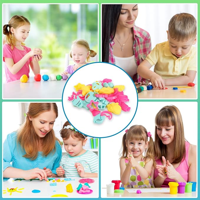 40 Pieces Mini Dough Tools Set for Kids Ages 3-8 Plastic 1 Inch Cookie Cutters Various Colorful Sand Molds and Fruit Shapes Accessories for Kindergarten Classroom, Party Favors Set Children's Gifts