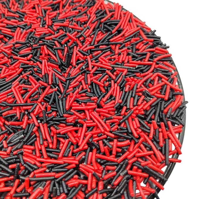 Jimmies Sprinkles, Edible Jimmy Sprinkles, Black Red Crunchy Jimmies Mix for Cake Decorating, Edible Cookie Cupcake Decorations for Halloween Baking and Holiday Party Treats