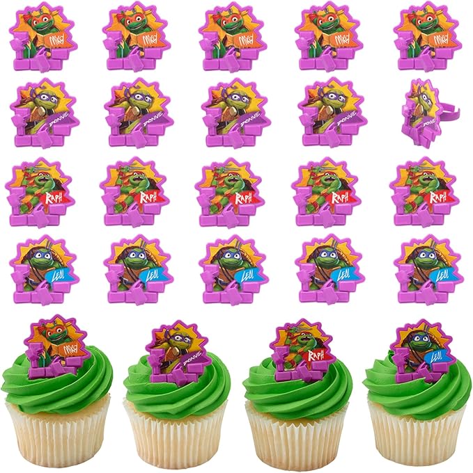 DecoPac Teenage Mutant Ninja Turtles Turtle Power Rings, Cupcake Decorations For Birthday Party, Cakes, And Celebrations - 24 Pack