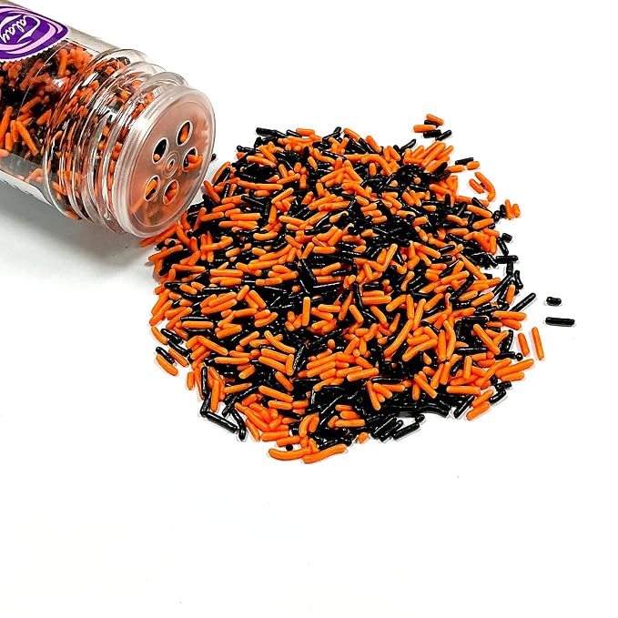 Homipooty Black and Orange Soft Jimmies Sprinkles Edible Sprinkles Sugar Candy for Cake Decorating 78g/2.75oz Cookie Cupcake Topper Ice Cream and Dessert Decorating