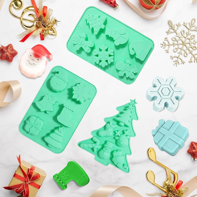 Silicone Christmas Mold - 3 Pack Nonstick Chocolate & Candy Mold for Baking, Cake Decoration & Handmade Soap - Includes Xmas Tree, Santa & Snowman