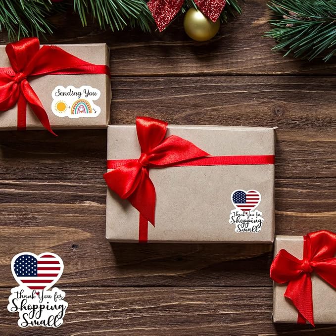 Littlefa 1.5” American Flag Thank You for Shopping Small Stickers, Fourth of July Small Business Stickers, Patriotic 4th of July Thank You Stickers for Packaging Bakery Freebie 500 PCS