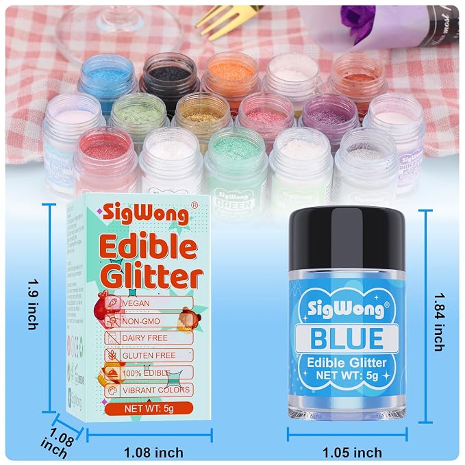 Blue Edible Glitter - 5g Food Grade Cake Decorating Shimmering Glitter, Edible Sprinkle Luster Dust for Drinks, Chocolates, Fondant, Strawberries, Cupcakes, Candy, Easter Cookie - Vegan