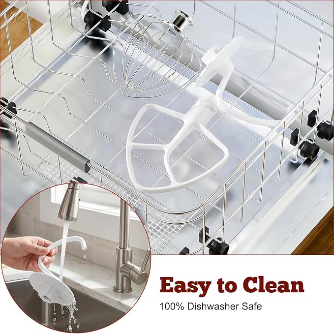 Mixer Attachments for KitchenAid 4.5-5 Qt Tilt-Head Stand Mixer, Dishwasher Safe Set with Wire Whip, Dough Hook and Flat Beater, Heavy Duty Replacement Accessories for Baking