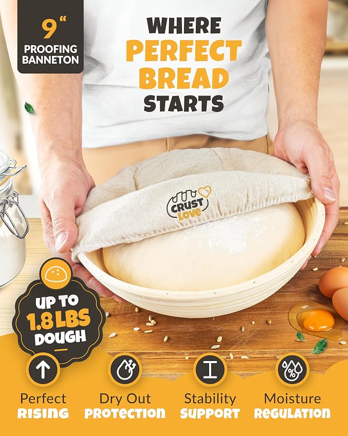 CRUSTLOVE Dutch Oven for Bread Baking - incl. Sourdough Bread-Baking Supplies like Banneton Bread-Proofing Basket - 5QT Enameled Cast Iron Bread-Oven with Lid, Baking Pan, Scoring Tool Lame
