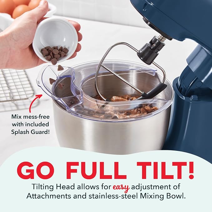 Dash Stand Mixer - Tilt-Head Electric Stand Mixer with Stainless Steel Bowl and Splash Guard For Baking - Navy, 3.5-Quart
