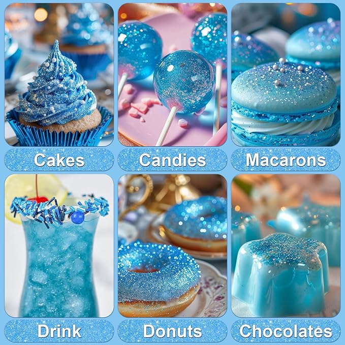 Blue Edible Glitter - 5g Food Grade Cake Decorating Shimmering Glitter, Edible Sprinkle Luster Dust for Drinks, Chocolates, Fondant, Strawberries, Cupcakes, Candy, Easter Cookie - Vegan