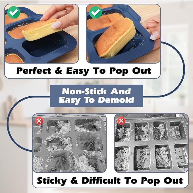 Silicone Mini Loaf Pans Baking: 9 Cavity Nonstick Mini Bread Loaf Pans with Metal Frame - Small Banana Bread Tins Tray for Baking Pumpkin Cornbread Meatloaf - for Oven Home Bakers Housewife (2 Pcs)