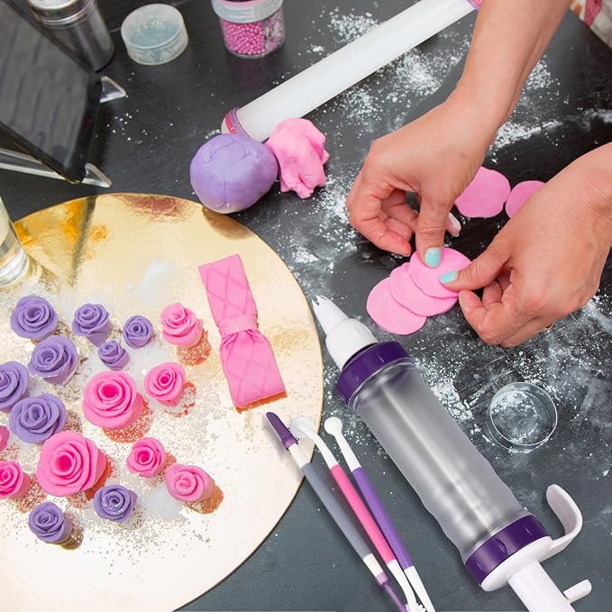Tatuo 16 Pcs Cake Decorating Tool Set Include Dessert Decorating Syringe Cookie Decoration Brushes Sugar Stir Needle Scriber Fondant Paste Tool Rolling Pin for Cookie Cake Supplies