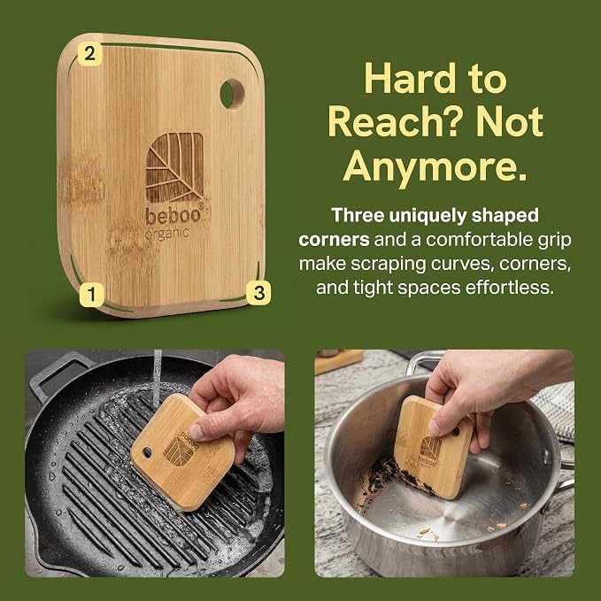 Scraper, Premium Italian Design Bamboo Pot & Pan Scraper Set (3 Pcs)