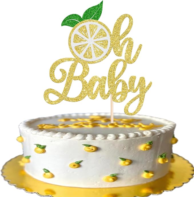 Rsstarxi 1 Pack Lemon Oh Baby Cake Topper Lemonade Baby Shower Decorations Assembled Glitter Fruit Theme Cake Pick for Lemon Theme Boys Girls Birthday Party Cake Decorations Supplies