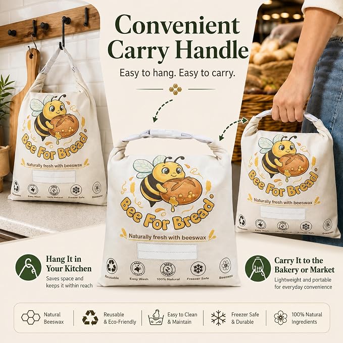 Beeswax Bread Bags for Homemade Bread Sourdough, 2 Pack XL Organic Cotton Linen Beeswax Bread Bag, Reusable Food Storage with Dry Erase Strip, Keeps Fresh, Freezer Safe, Easy Wash, Eco-Friendly