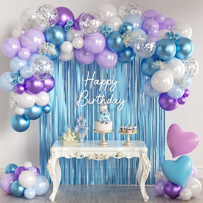 157Pcs Mermaid Party Balloons Garland Arch Kit with Fringe Curtain for Girl Princess Woman Birthday Bridal Baby Shower Engagement Wedding Under the Sea Party Decorations